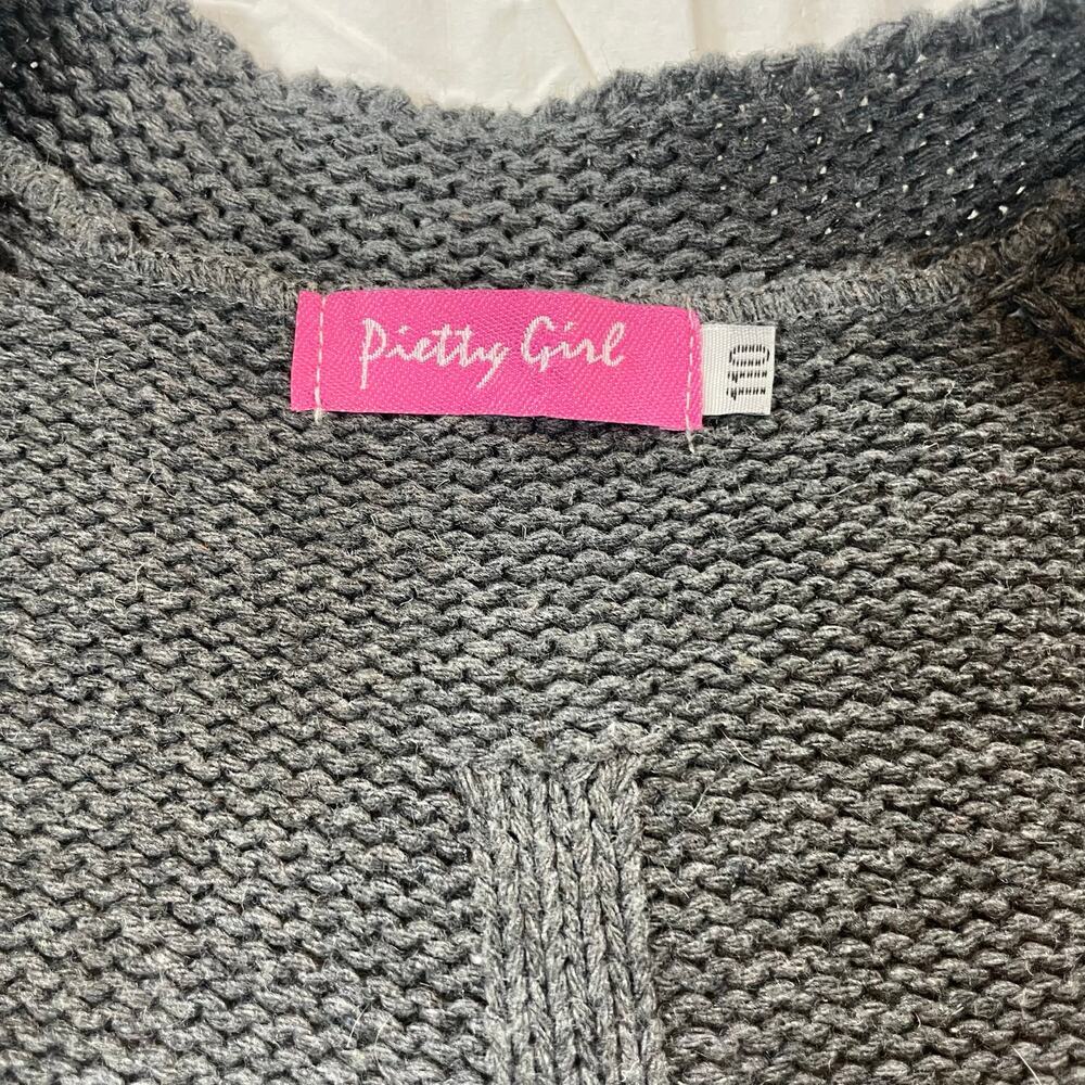 Pretty Girl Girl's Gray Chunky Knit 100% Cotton Cardigan Sweater Baby 12-18M - Picture 3 of 6